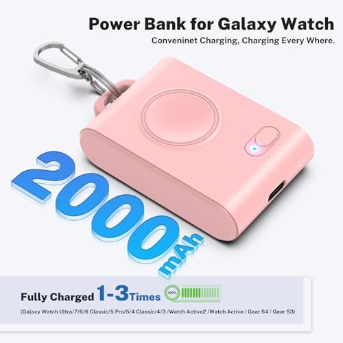 Portable 2-in-1 Watch Charger for Galaxy Watch 7 Ultra – 2000 m Ah High-Capacity Samsung Charger with Keychain for Galaxy Watch Series & Gear S3 – Fast Charging & Enhanced Portability for On-the-Go Power Solutions