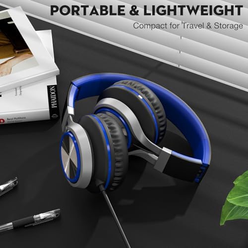 Ultimate USB C Over-Ear Headphones with Enhanced Noise Isolation and Built-In Microphone – Superior Stereo Audio for i Phone 15/16 Pro, Laptops, and Tablets – Perfect Travel Buddy in Striking Blue/Black Finish