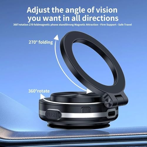 Magnetic 360° Electric Suction Phone Holder for Cars and Gyms – Ultra-Stable Grip for Seamless Hands-Free Access to Your Smartphone on Any Smooth Surface (Black) – Perfect for Navigation and Workouts