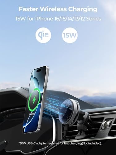 Efficient Magnetic Car Charger with Active Cooling – 15 W Qi2 Fast Charge for Mag Safe Devices – Universal Air Vent Mount for i Phone 16/15/14/13/12 – Optimal Performance & Enhanced Compatibility for Safe Driving