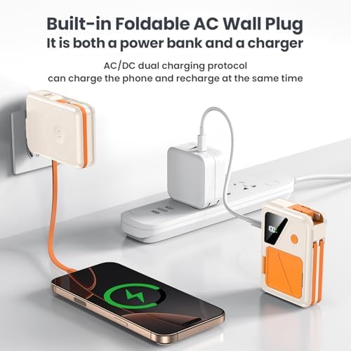 Revolutionary 3-in-1 Magnetic Wireless Power Bank – 10,000 m Ah Capacity with Built-in Cables and AC Plug – 22.5 W Fast Charging for i Phone 15/14/13/12, Apple Watch, and Air Pods – Ultimate Travel Companion for Seamless Device Charging