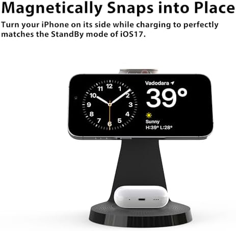 Revolutionize Your Charging Routine with the 3-in-1 Magnetic Wireless Charging Station for Apple Devices – Fast Mag-Safe Dock for i Phone 16/15/14/13, Air Pods, and Apple Watch – Compact, Sleek Design for Effortless Use and Optimal Speed – White Finish for Modern Aesthetics