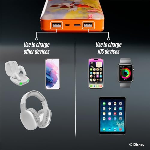 Disney Mickey Mouse & Friends 10,000 m Ah Portable Power Bank – Universal USB Charger for All Devices, Fast Charging Technology, Lightweight & Compact Design – Perfect Disney Gift for Enthusiasts, Teens, and Adults
