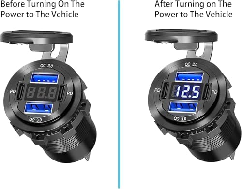 12 V Dual QC3.0 & PD3.0 USB C Car Charger Socket with Voltmeter – Waterproof Aluminum Alloy Quick Charge Power Adapter for Vehicles, Boats, RVs, and More – Ultimate Fast Charging Solution for Smartphones and Devices