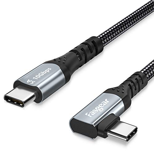 Fasgear 3 ft USB-C to USB-C Cable with 100 W Power Delivery – 90-Degree Connector for Effortless Charging & 10 Gbps Data Transfer – E-Marker Chip for Enhanced Safety – Perfect for Mac Book, Pixelbook, Galaxy S20, and SSDs – Durable Fast Charge Solution for Tech Enthusiasts