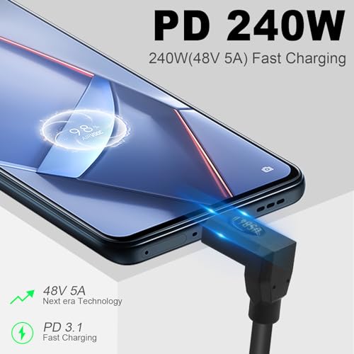 High-Performance Poyiccot 1 ft Short USB C to USB C Cable – 240 W Rapid Charging & 40 Gbps Thunderbolt 4 Data Transfer – Right Angle Design for Enhanced Space Efficiency & 8 K@60 Hz Video Compatibility – Ideal for i Phone, Mac Book, and Surface Pro Users