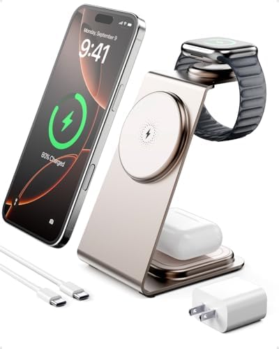 Intoval Premium 3-in-1 Magnetic Wireless Charging Dock for i Phone 16/15/14/13/12 Pro Max, Apple Watch Series 10 Ultra/SE/9/8/7/6, and Air Pods Pro/2/3 – Sleek Silver Design with Fast Charge Technology for Ultimate Convenience and Compatibility