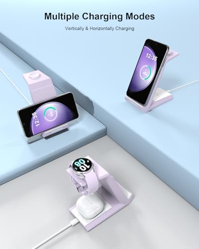 NANAMI Premium 3-in-1 Wireless Charging Station for Samsung Devices – Ultra-Fast Qi Charger Stand for Galaxy S25, S24, S23 Ultra, S22, S21, Z Flip, Fold 4, Galaxy Watch 6/5/5 Pro/4/3 & Buds 2 Pro – Sleek, Space-Saving Design for Modern Lifestyles