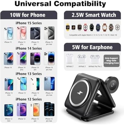 Revolutionize Your Charging Experience with the Advanced 3-in-1 Wireless Charger for i Phone, Apple Watch, and Air Pods – Portable Magnetic Mag-Safe Station for i Phone 12-16 – Fast, Efficient Charging in Sleek Black Design for On-the-Go Lifestyle