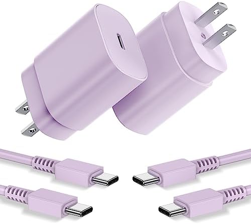 Ultra-Fast 25 W PD Type C Charger Duo with 6 ft USB-C Cables – Essential Charging Set for Android Galaxy S25, S24, S23, S22, S21, Note Series – Compact Design, Enhanced Safety Features, Ideal for Home & Travel
