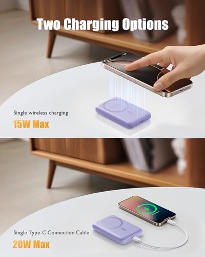 Ultra-Slim 10,000 m Ah Mag Safe Power Bank – 15 W Magnetic Wireless Charger with PD 20 W Fast Charging for i Phone 12-16 Series – Compact Beige Design for Effortless Portability & Simultaneous Dual Device Charging – Includes 22.5 W USB-C Cable for Quick Top-Ups and Hassle-Free Use