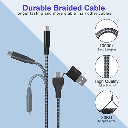 Versatile 3-in-1 USB C Charging Cable – 10 Ft Apple MFi Certified Multi Connector Cable for i Phone, Type C & Micro USB Devices, Enhanced Durability & Rapid Charging for Home, Office & Travel Use