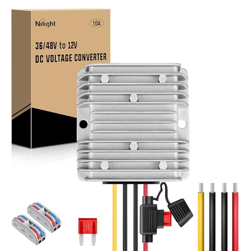 Nilight 48 V to 12 V Waterproof DC Voltage Converter – High-Efficiency 240 W Regulator for Golf Carts & Electric Scooters – Reliable Step-Down Power Supply with Overcurrent Protection and Easy Installation for Enhanced Energy Performance