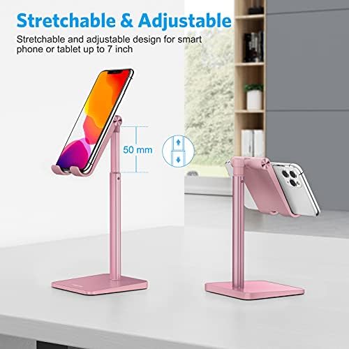 Cell Phone Stand, OMOTON Adjustable Angle Height Desk Phone Dock Holder for iPhone SE 2/11 / 11 Pro/XS Max/XR, Samsung Galaxy S20 / S10 / S9 / S8 and Other Phones (3.5-7.0-Inch), Rose Gold – Enhanced Compatibility and Speed