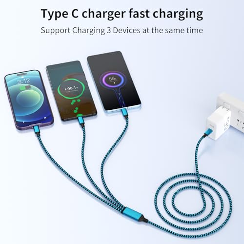 100W USB C Multi Charging Cable,3 in 1 USB C Cable Fast Charging with E-Mark Chip,Universal Charging Cable with Type-C, Micro USB,IP Port for iPhone16/15/Cell Phones and More – Enhanced Compatibility and Speed