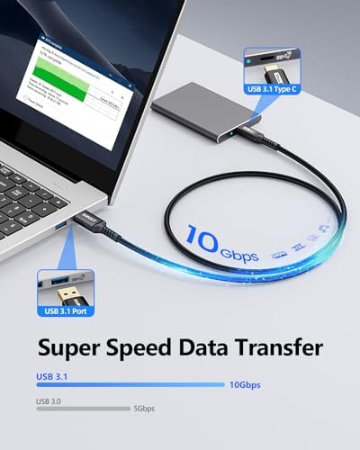 SUNGUY USB C Android Auto Cable 1FT[5Pack], 10Gbps USB C 3.1 Gen2 USB A to USB C Data Transfer Cable, 3A Fast Charging USB Type C Cord for iPhone 16 15 Pro/Pro Max/Plus, Samsung Galaxy S24, Pixel – Enhanced Compatibility and Speed