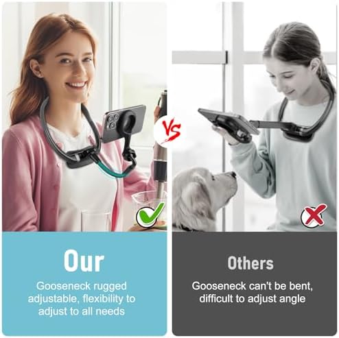 Magnetic Neck Phone Holder, Hands Free POV/Vlog Selfie Mount Flexible Neck Phone Holder for Recording, Magnetic Phone Chest Mount for iPhone 16 15 14 13 Seires and All Smartphones – Enhanced Compatibility and Speed