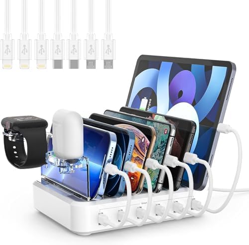 Catlyn 8-Port Multi-Device Charging Station – Fast Charge Dock with 6 Versatile Cables for Cell Phones, Tablets, and More – Sleek Black Organizer for Home and Office Efficiency – Enhanced Safety Features and Clutter-Free Design