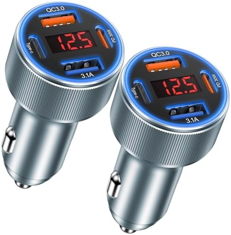 Ultimate 65 W 4-Port USB C Car Charger – Besgoods Fast Charging Adapter with Voltmeter for i Phone 16, Galaxy S24 & More – Dual Pack for Seamless Multi-Device Power, Perfect for Road Trips and Daily Commutes – Enhanced Compatibility & Rapid PD QC Charging Solutions