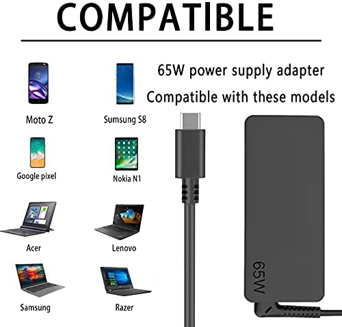 High-Speed USB-C 65 W Charger for Lenovo Think Pad & Chromebook – Universal AC Power Adapter with Enhanced Compatibility, Safety Features, and Ultra-Portable Design for Travel Convenience