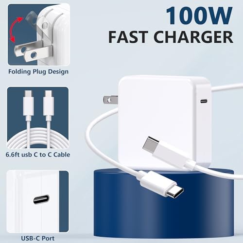 High-Speed 100 W USB-C Power Adapter for Mac Book Pro & Air – Intelligent Fast Charging Solution for All USB-C Devices – Compact Design with 6.7 ft Cable – Advanced Safety Features & Broad Compatibility for Optimal Performance