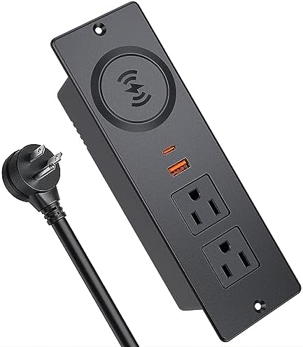 Haiaoyyds Innovative Recessed Power Strip with 15 W Wireless Charging Station – Sleek Flush Mount Design Featuring 2 AC Outlets, 2 USB Ports, and 6.56 FT Flat Plug Cable for Effortless Connectivity in Drawers, End Tables, Sofas, and Cabinets – Ultimate Solution for Clutter-Free Charging and Enhanced Device Accessibility