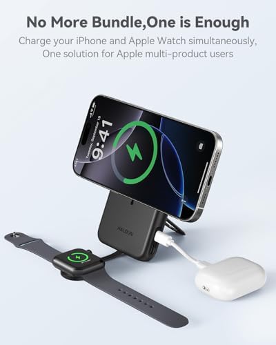 Magnetic Wireless Power Bank for i Phone & Apple Watch – 10,000 m Ah Fast Charging Portable Charger with Integrated Stand and LED Display – Ultimate Travel-Friendly Solution for i Phone 16/15/14/13/12 Pro Max & Apple Watch Series 10-1/SE/Ultra 2