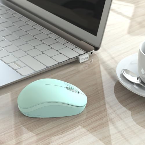 Light Blue Wireless Mouse – Ultra-Quiet 2.4 GHz Noiseless Computer Mouse with USB Receiver for Seamless Windows Experience – Portable, Ergonomic Design for Home, Office, or Travel