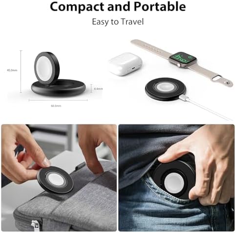Ultra-Fast 5 W Wireless Charger for Apple Watch – Sleek Aluminum Alloy Magnetic Charging Station with USB-C Cable, Portable Design for All i Watch Series (Ultra/9/8/7/6/5/4/3/2/SE) – Ultimate Travel Companion for Quick Power-Up and Style