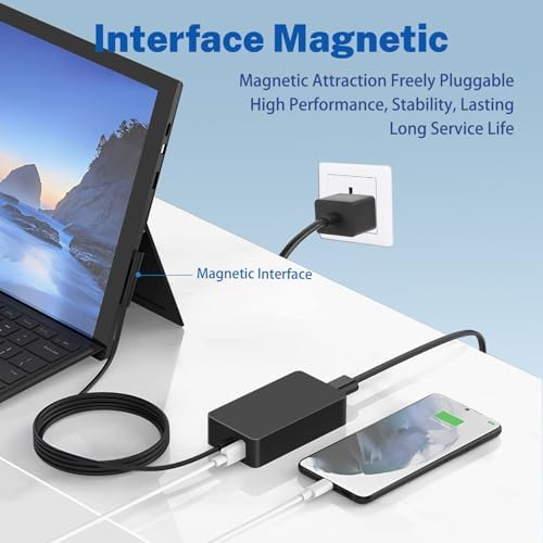 Powerful 44 W Surface Laptop Charger for Microsoft Devices – Optimized for Surface Pro 3/4/5/6, Surface Laptop 1/2/3, & Surface Go – Compact, Fast Charging with USB Port – Enhanced Safety Features & 2-Year Warranty