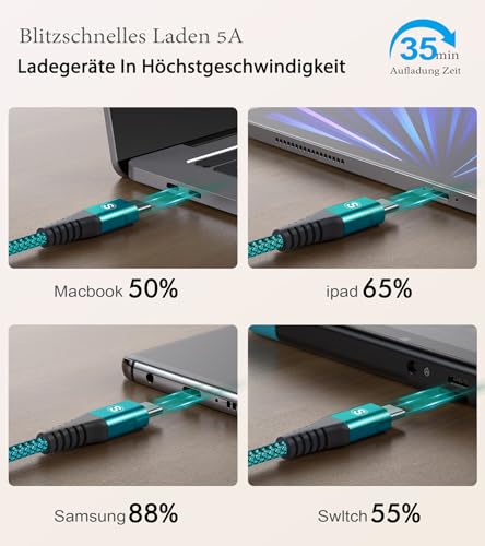 sweguard 100 W USB C to USB C Charger Cable [3.3 ft, 2-Pack] – Ultimate Fast Charging Solution for i Phone 15 & 16 Pro Max, Mac Book, i Pad Pro, and Samsung Galaxy S Series – Durable, High-Speed Compatibility for All Your Devices