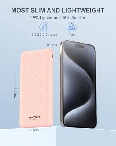 Ultra-Slim 10000 m Ah Power Bank – Fast Charging USB-C Portable Charger for i Phone 15/14/13/12, Galaxy S24/S23/S22, i Pad, Pixel – Lightweight External Battery Pack for On-the-Go Charging Solutions