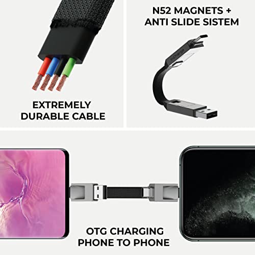 Ultimate 6-in-1 Keychain Charger: Rolling Square in Charge 6 – USB C, Lightning & Micro-USB Cable for Smartphones, 15 W Fast Charging, Stylish Gold Finish, Universal Compatibility for On-the-Go Power Solutions