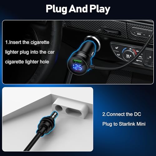 High-Performance 3 in 1 Starlink Mini Car Charger Adapter with Digital Display – 12 V-24 V Compatibility, 10 FT Power Cable, USB-C PD 30 W & USB A 18 W Ports for Rapid Charging in Cars and Trucks – Ultimate Travel Companion for All Devices