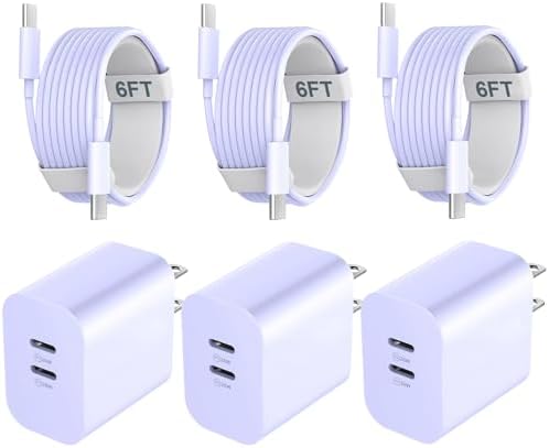 Efficient Power Boost: 20 W Dual Port USB-C Fast Charger with 6 FT USB-C to C Cable – Stylish Pink Wall Charger for i Phone 16/15 Series and Beyond – Perfect for On-the-Go Charging and Versatile Use