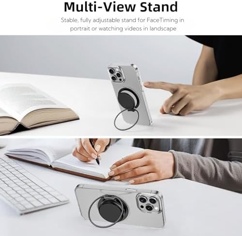 AUROX Magnetic Phone Grip for i Phone 12-16 Series – Transparent White Expandable Holder with Adjustable Kickstand for Secure, Hands-Free Viewing – Ultimate Comfort and Style in Mobile Accessories
