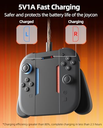 Ergonomic Charging Grip for Switch 2 Joycon – Lightweight Controller Holder with Magnetic Fast Charging, LED Status Lights, and USB Cable – Ultimate Comfort and Play While Charging Accessory