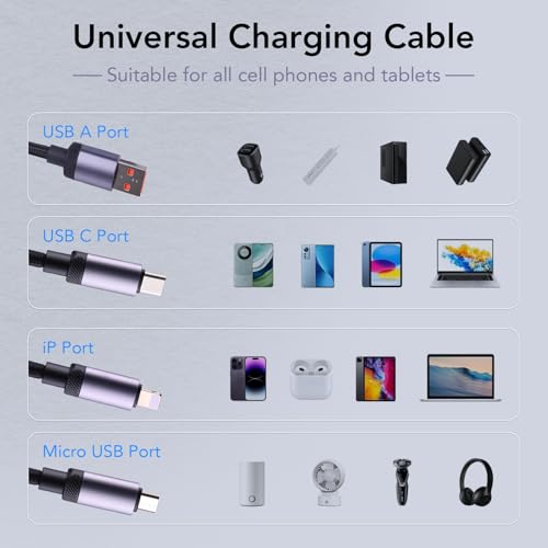 Ultimate 3-in-1 Fast Charging Cable with 120 W Power Output – USB-C, Micro USB & i OS Compatibility | Enhanced Nylon Braided Design with LED Display for Real-Time Monitoring | 3.9 ft Length for Versatile Device Charging – Perfect for Laptops, Phones & Tablets