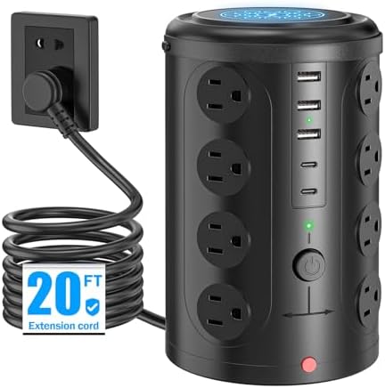 Ultimate Surge Protector Power Strip – Multi-Outlet Charging Hub with 15 W Wireless Charging, 16 AC Outlets & 5 USB Ports (2 USB-C) for Efficient Home, Office, and Dorm Charging Solutions – Enhanced Safety and Fast Connectivity