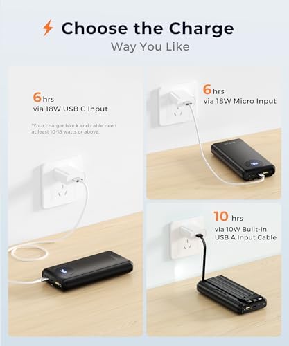 Ultra-Fast Portable Charger with Built-In Cables & LED Display – 10000 m Ah Power Bank for Multiple Devices, 22.5 W Super Speed Charging, Slim Design for Travel & Emergency Use – Compatible with i Phone 16/15/14/13/12, Samsung Galaxy, Google Pixel & More (Purple) – Ultimate Convenience & Safety Features