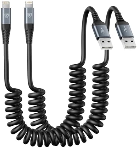 Premium Coiled Lightning Charger Cable for i Phone – 2 Pack (3 FT & 6 FT) – Apple MFi Certified High-Speed Charging & Data Transfer – Compatible with i Phone 14/13/12/11 Pro Max/XS/XR/XS/X/8/7/Plus/6 S, i Pad, and i Pod – Tangle-Free Black Design for Ultimate Portability and Reliability