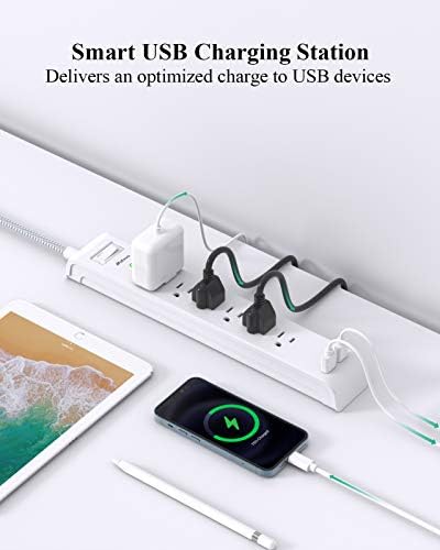 Dual Pack 12 FT Power Strip with 6 AC Outlets & 4 USB Ports, Including 2 USB-C – Versatile Surge Protector for Home, Office, and Dorm Use – Space-Saving Flat Plug Design, Wall Mountable for Ultimate Convenience and Safety
