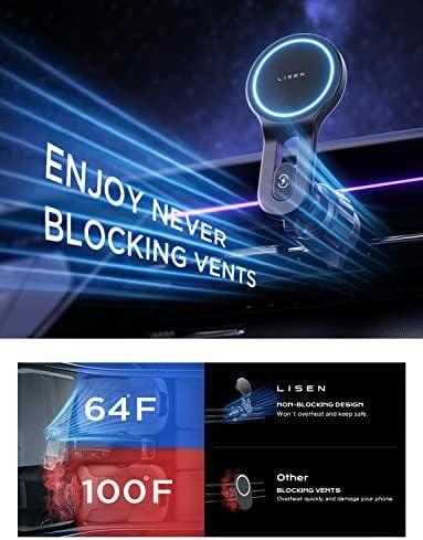 LISEN 15 W Mag Safe Car Mount Charger – Ultra-Fast Magnetic Wireless Phone Holder for i Phone 12-16 & Samsung Devices – Secure Vent Installation, Effortless Navigation & Sleek Design for Modern Drivers – Essential Fast Charging Accessory for On-the-Go Lifestyles