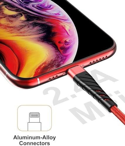 Cyven Smart 3-Pack 6 Ft MFi Certified Lightning Cables – Fast Charging USB A to Lightning Cords for i Phone 14/13/12/11/XS/XR/X/8/7/6/5/SE Plus Pro Max Mini – Durable Red Design for Ultimate Flexibility and Speed