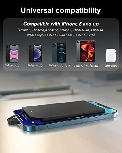 TNTOR Ultra-Thin 5000 m Ah Portable Charger with Built-in Lightning Cable – Lightweight Power Bank for i Phone 14/13/12/11/X/8 – Essential Travel Companion for Fast Charging and Enhanced Device Compatibility