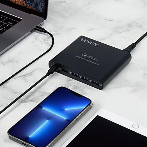 Power Up Efficiently: 80 W PD USB-C Laptop Charger with 5-Port Charging Station – Universal Compatibility for Mac Book, i Pad, i Phone, and More – Quick Charge 3.0 for Rapid Device Charging – Ideal for Home, Office, and Travel