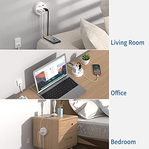 NTONPOWER 2 Prong Power Strip with 9.8 ft Extension Cord – Essential Wall-Mountable Solution for Non-Grounded Outlets with 3 AC Ports & 2 USB Charging Ports – Perfect for Modern Homes and Vintage Spaces