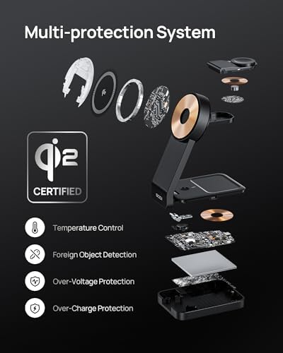 SODI Qi2-Certified 3-in-1 Foldable Wireless Charging Station with Adjustable Night Light – Fast Travel Charger for i Phone, Android, Apple Watch & Air Pods, Sleek Multi-Device Nightstand Charger for Effortless Power Management and Enhanced Compatibility