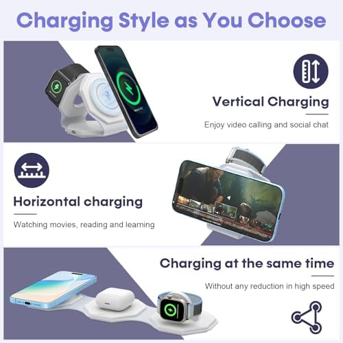 Ultimate 3-in-1 Foldable Travel Wireless Charger for i Phone & Apple Devices – Fast Magnetic Charging Station for i Phone 16/15/14/13/12, Apple Watch, and Air Pods – Eco-Friendly Design for Home, Office, and On-the-Go Convenience – Enhanced Compatibility & Speed