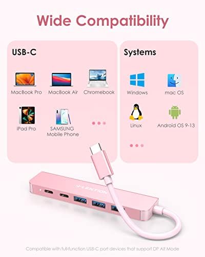 LENTION 4 K HDMI USB C Hub – Multiport Adapter with 3 USB-A Ports, USB-C Data Port, and 100 W PD Charging for Mac Book Pro/Air, i Phone 15 Pro/Pro Max, Surface, and Chromebook – Stylish Rose Gold Design for Seamless Connectivity and Enhanced Productivity